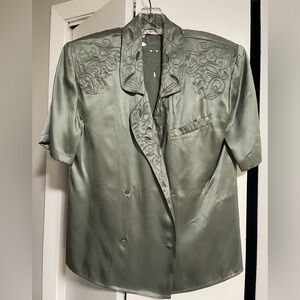 Vintage Olive Embroidered Women's Blouse